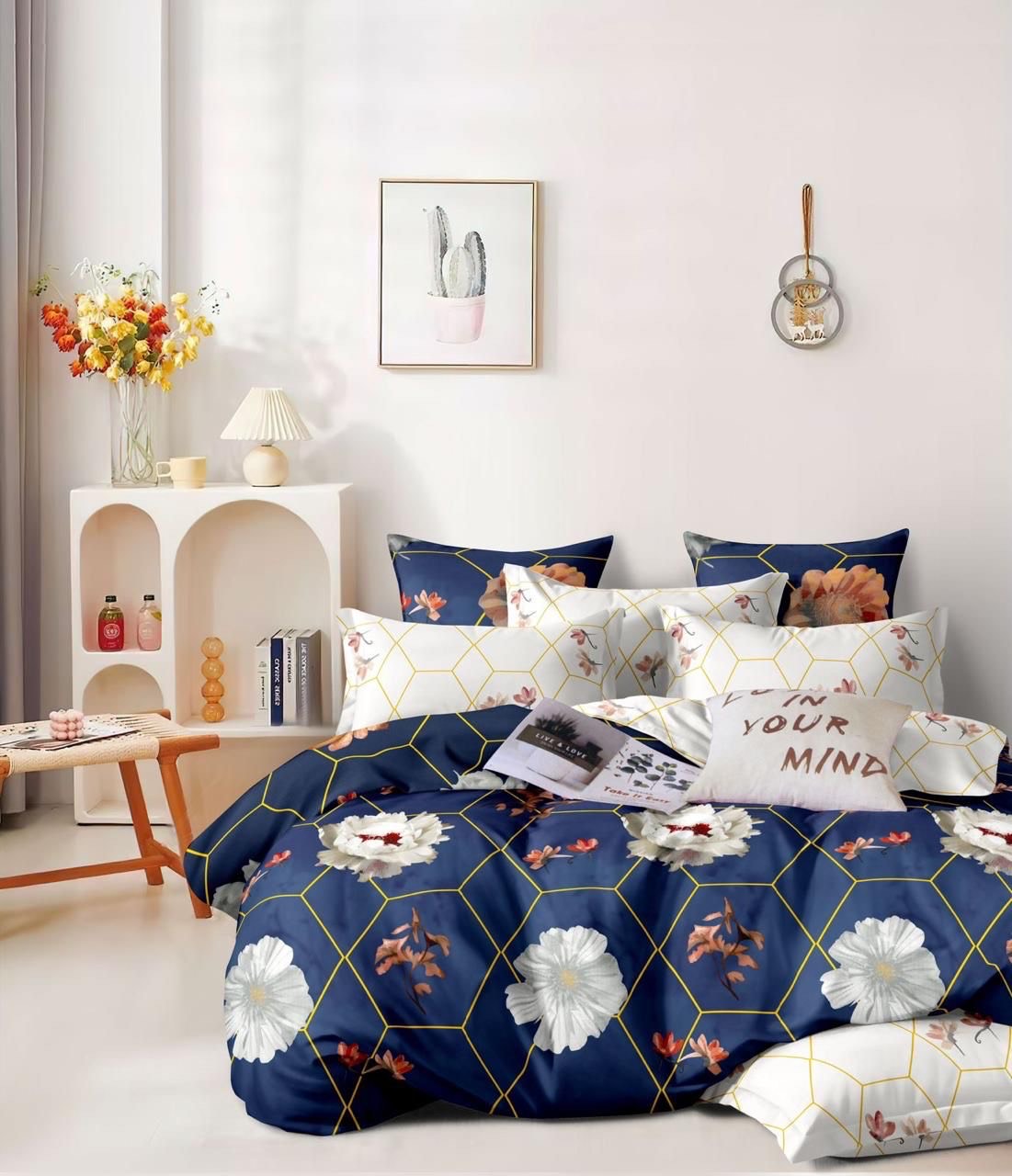 Double bed king size comforter bedsheet with pillow covers