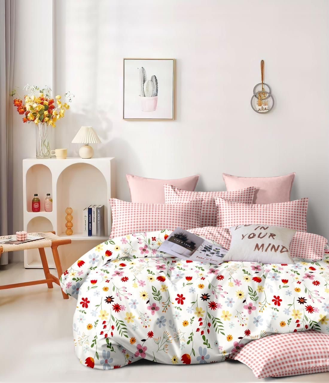 Double bed king size comforter bedsheet with pillow covers