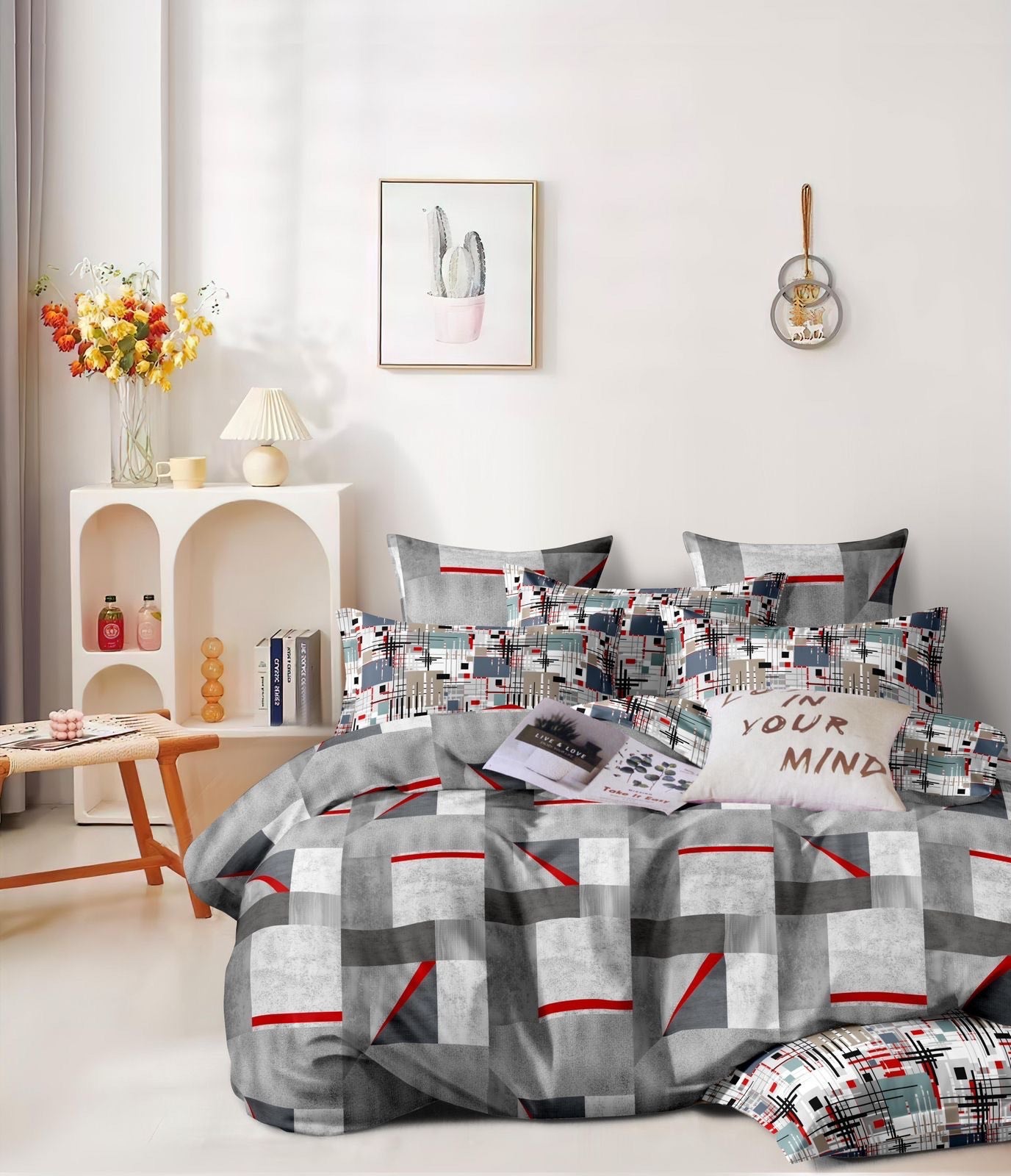 Double bed king size comforter bedsheet with pillow covers