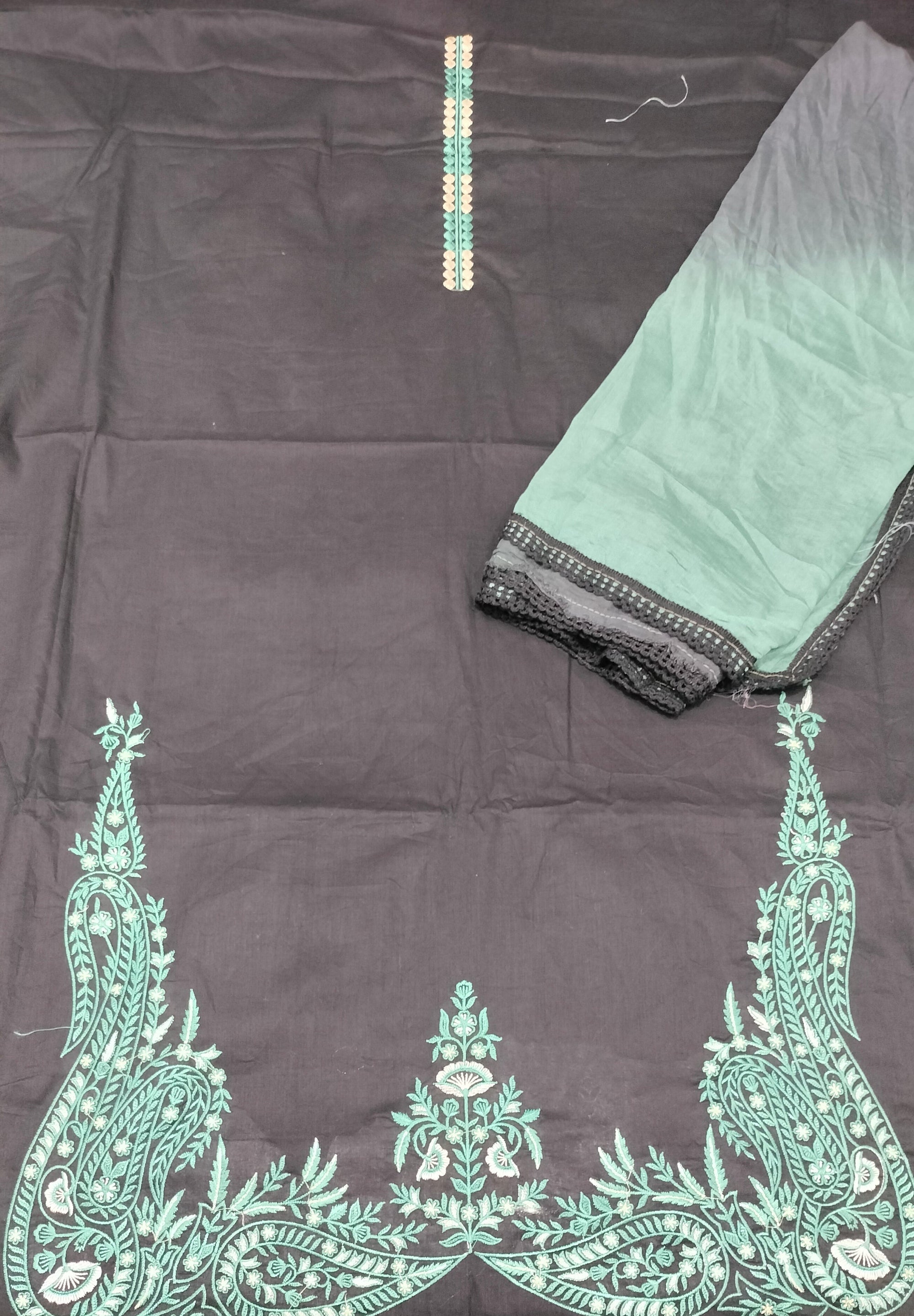 Cotton Unstitched Hand print Premium Suit in Blue colour prints(Black)