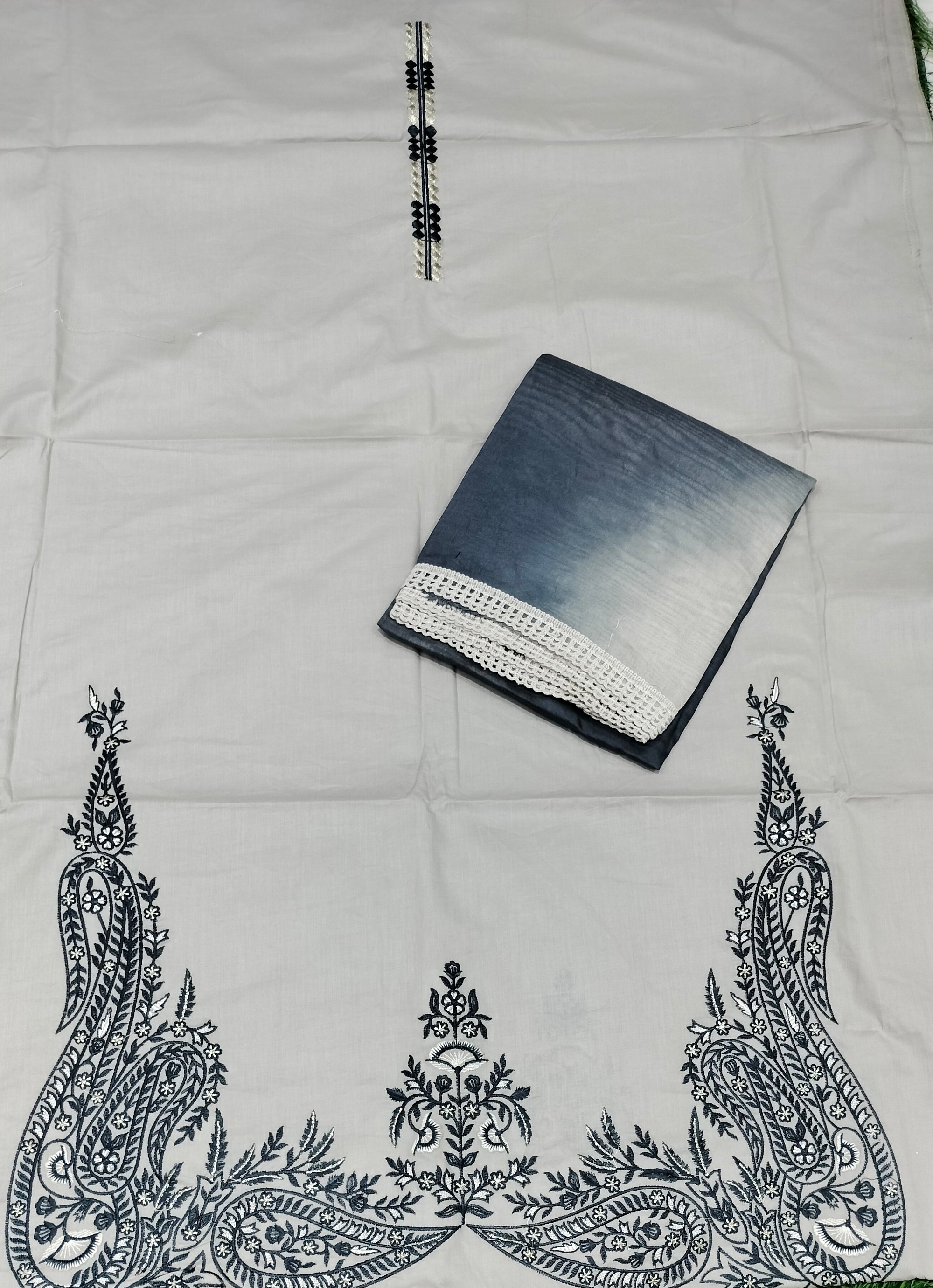 Unstitched Cotton Hand print Premium Suit in Navy colour prints