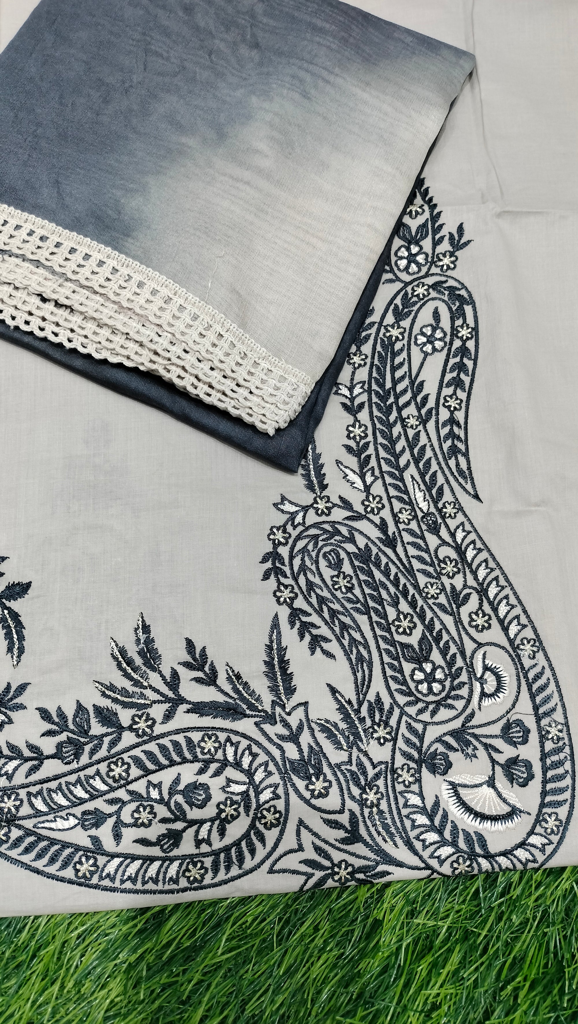 Unstitched Cotton Hand print Premium Suit in Navy colour prints