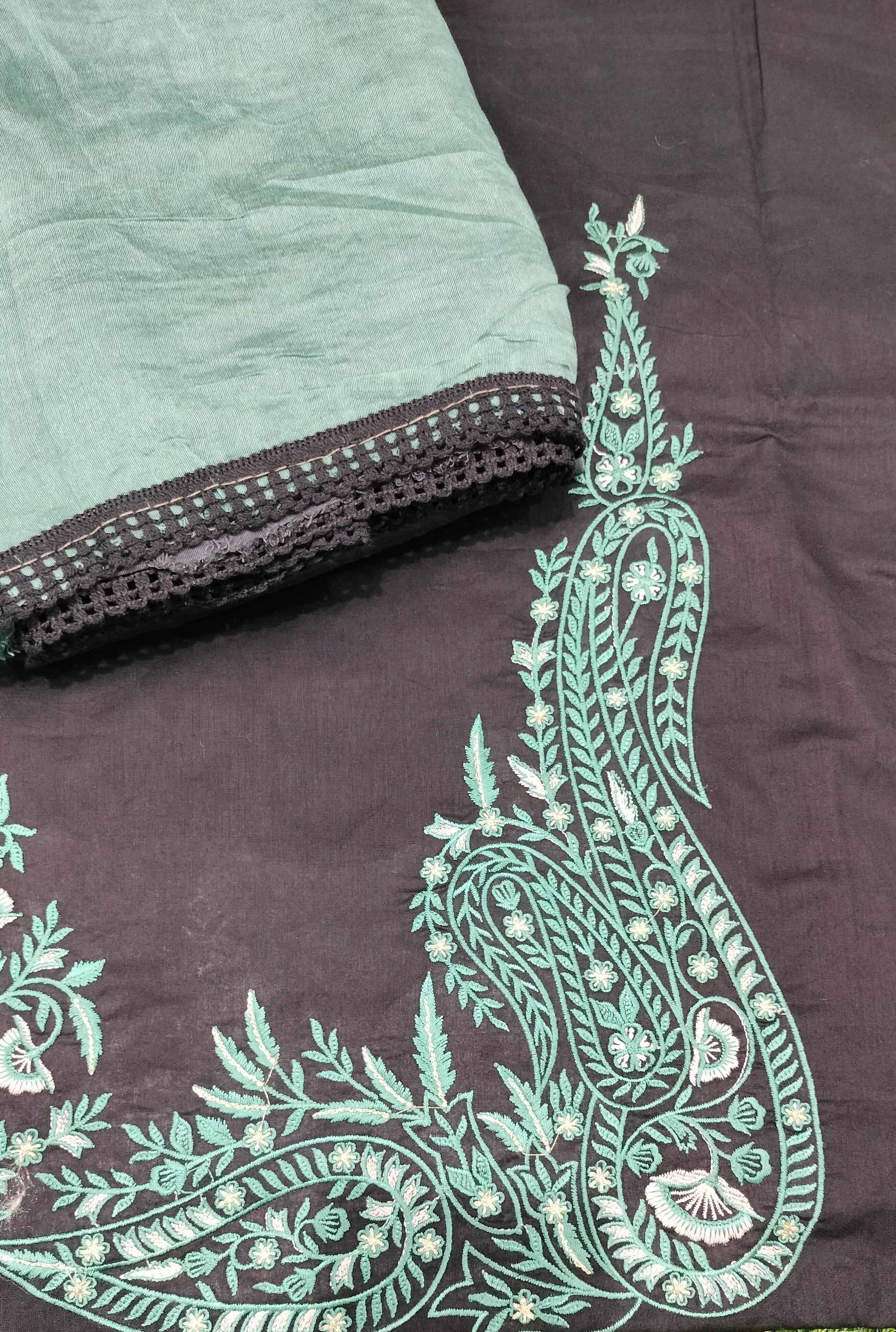 Cotton Unstitched Hand print Premium Suit in Blue colour prints(Black)