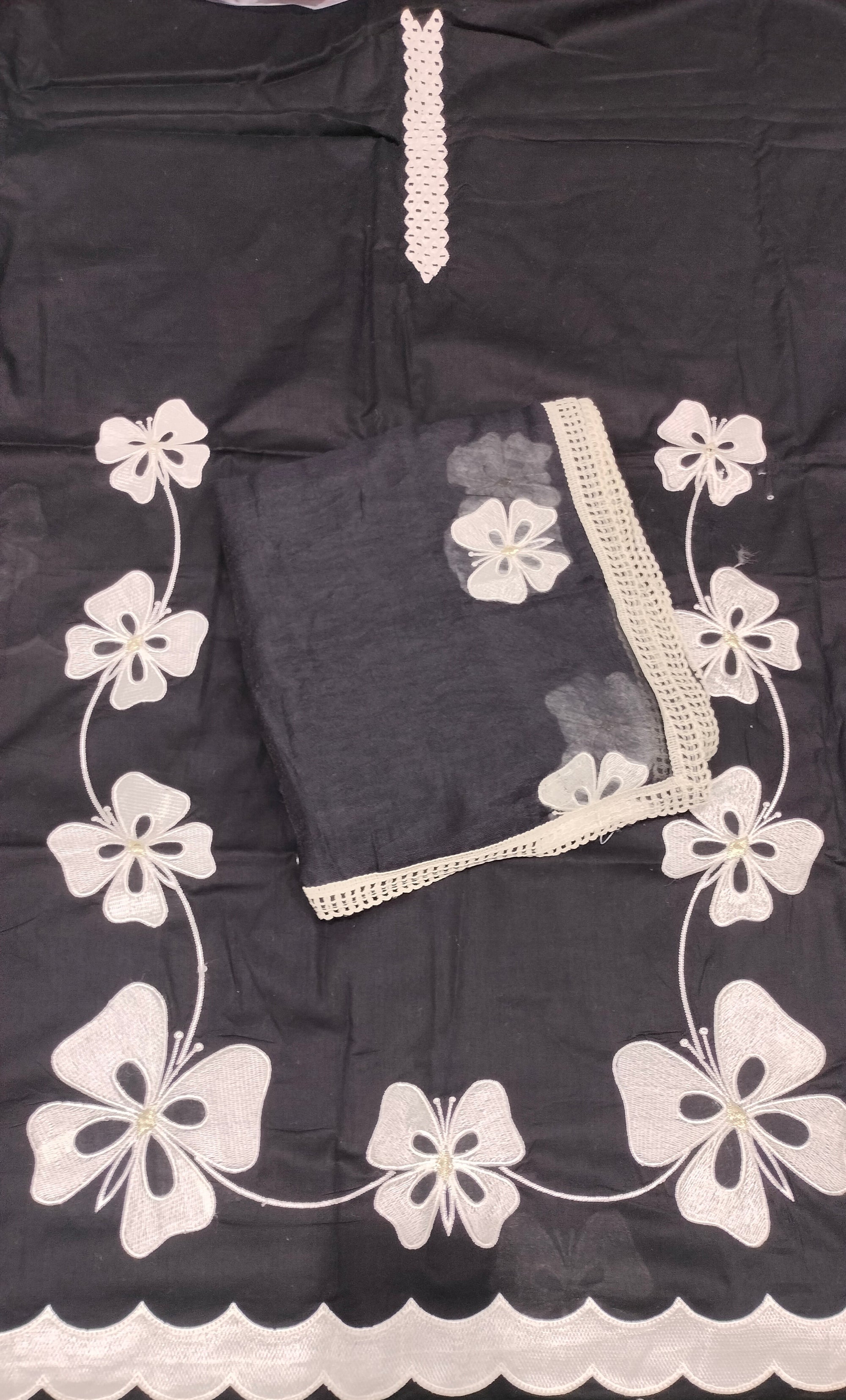 Unstitched Cotton Hand print Premium Suit in White colour prints