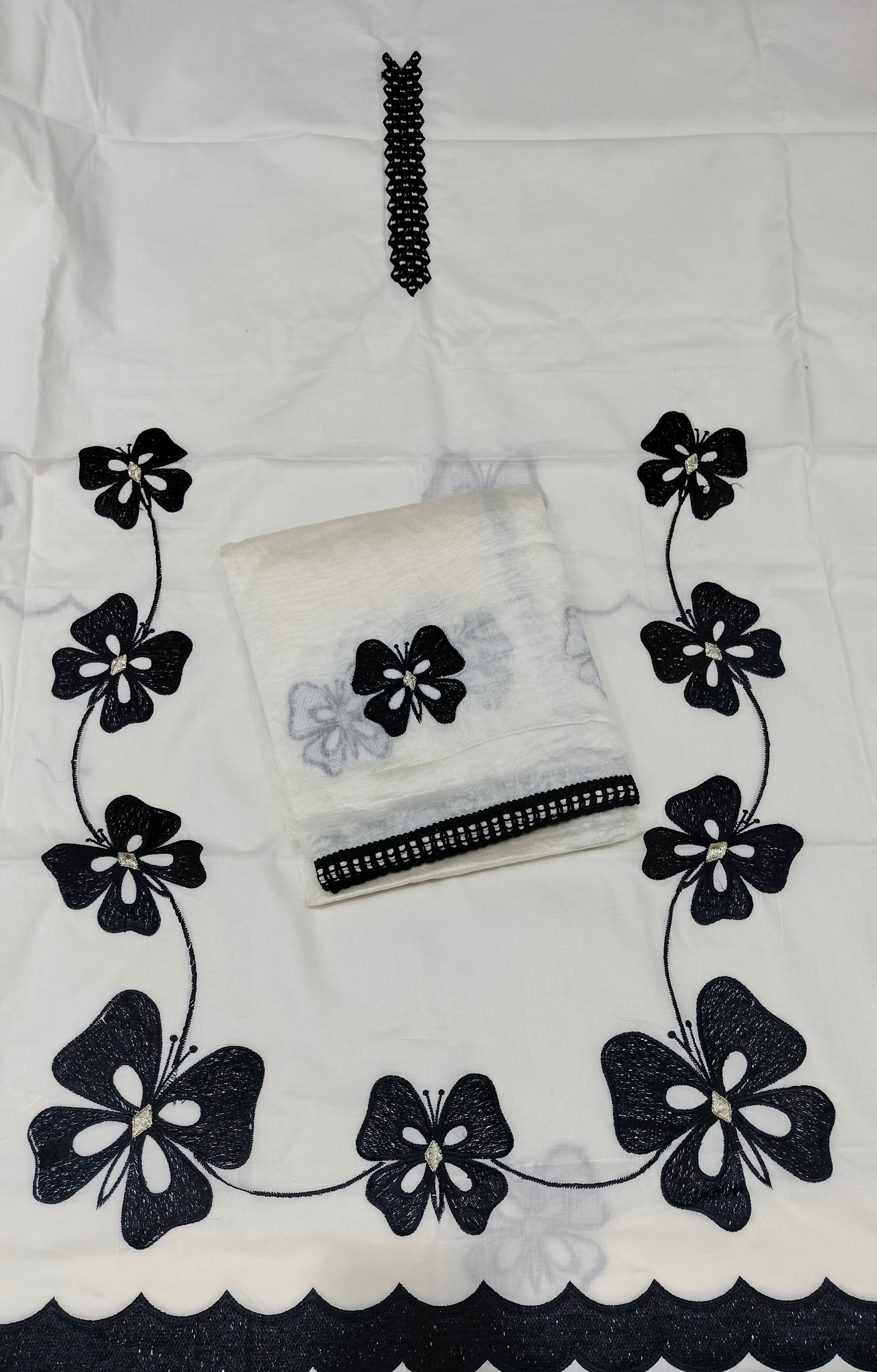 Cotton Unstitched Hand print Premium Suit in Black colour prints
