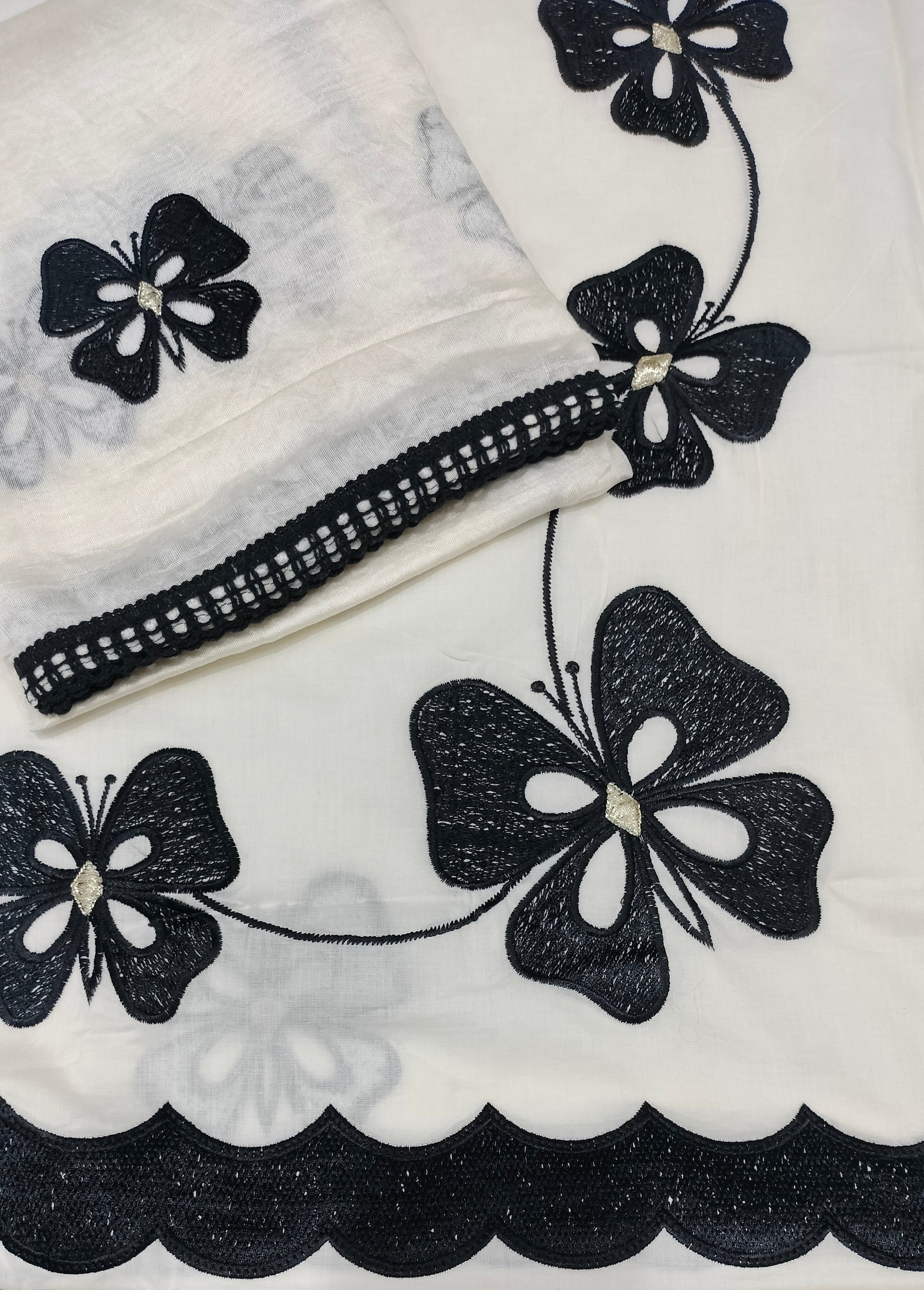 Cotton Unstitched Hand print Premium Suit in Black colour prints