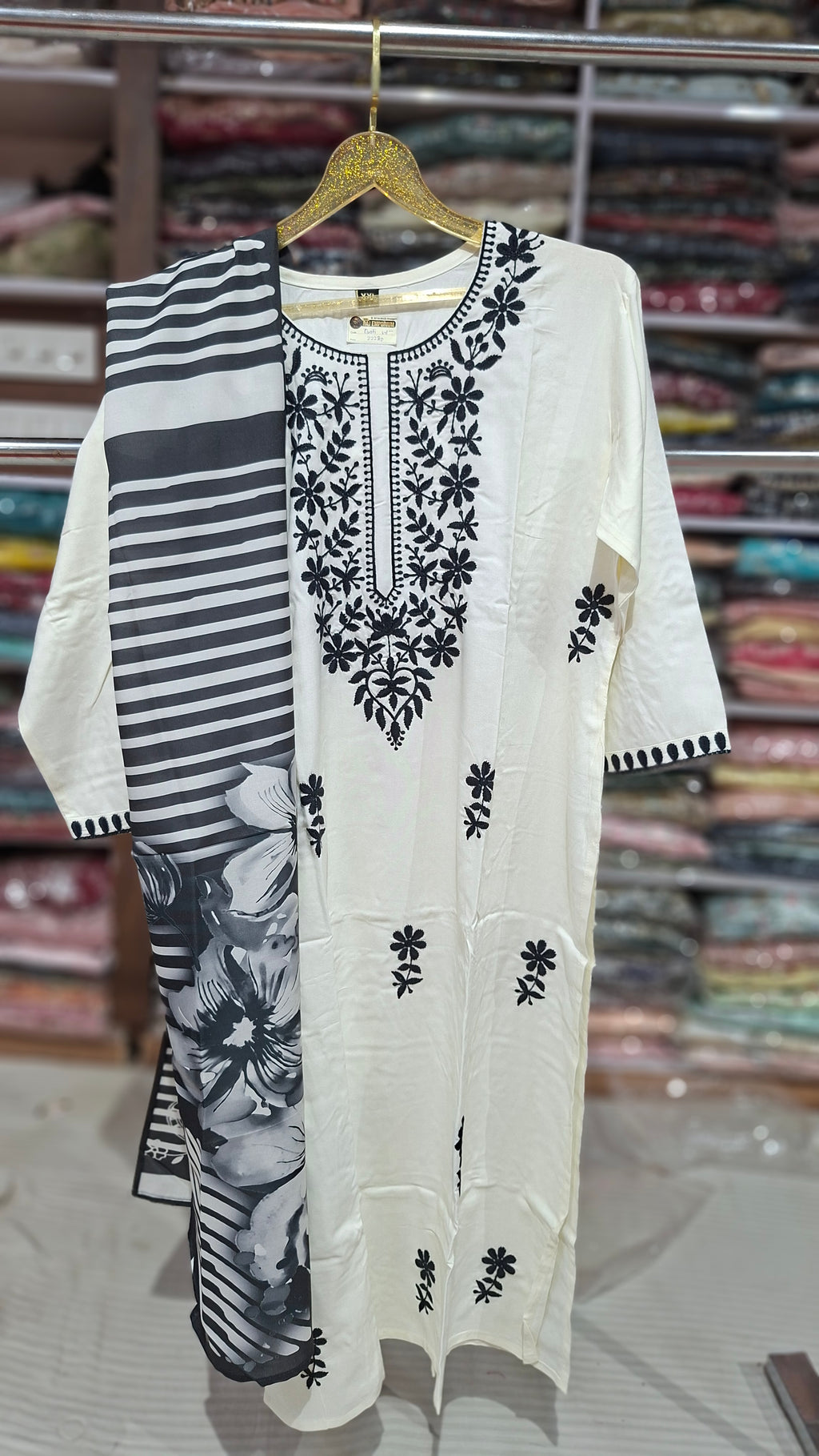 Premium Quality Ready made cotton Blend suit in white and black colour