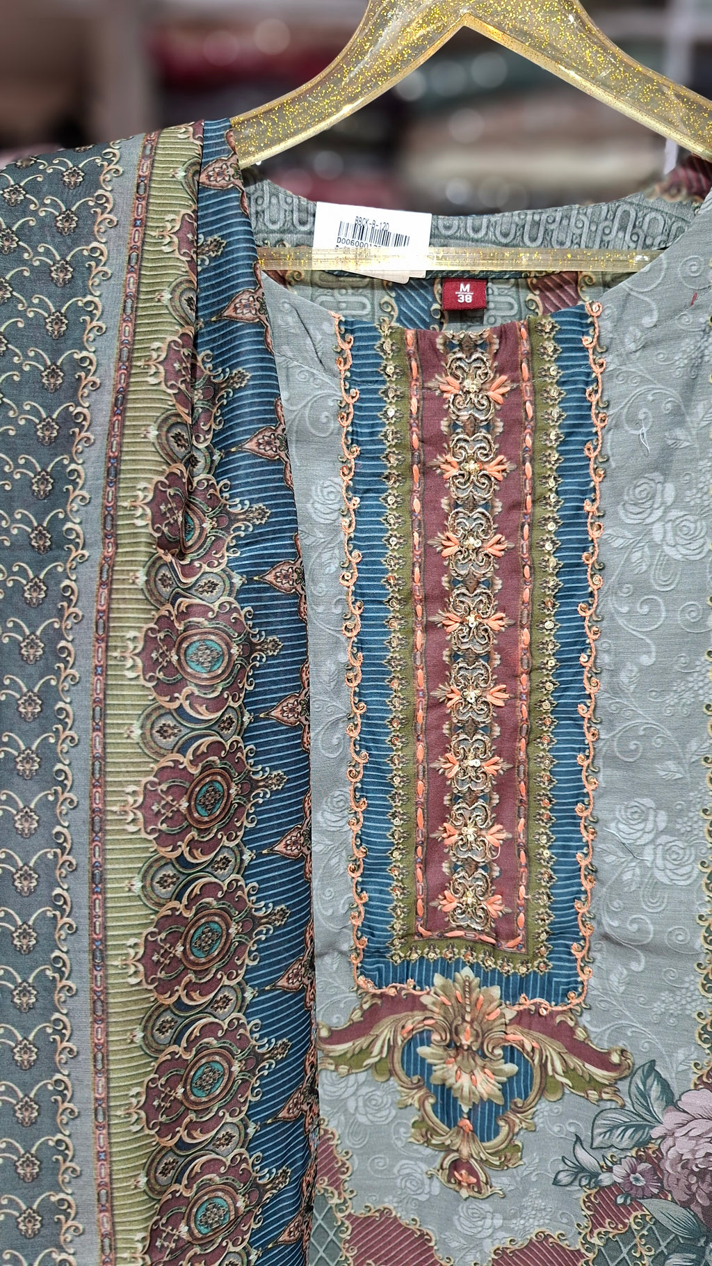 Premium Quality Ready made cotton Blend suit in light green with orange work