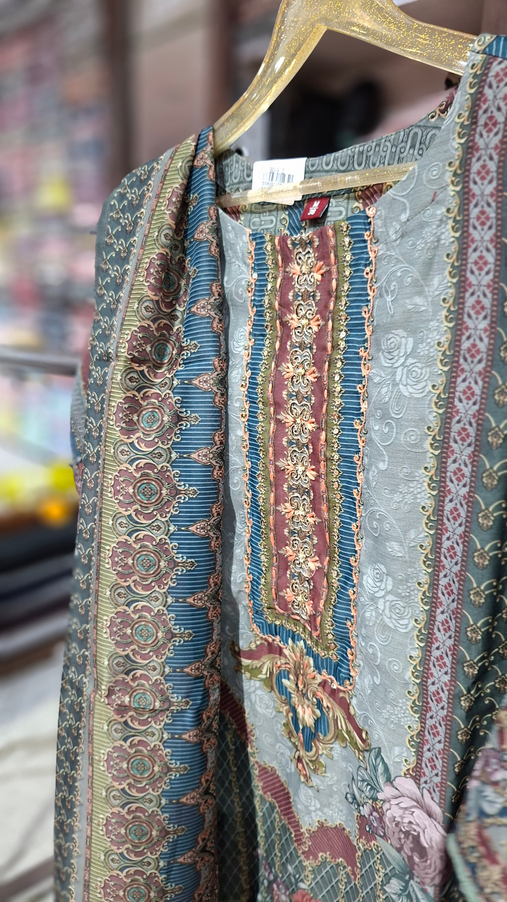 Premium Quality Ready made cotton Blend suit in light green with orange work