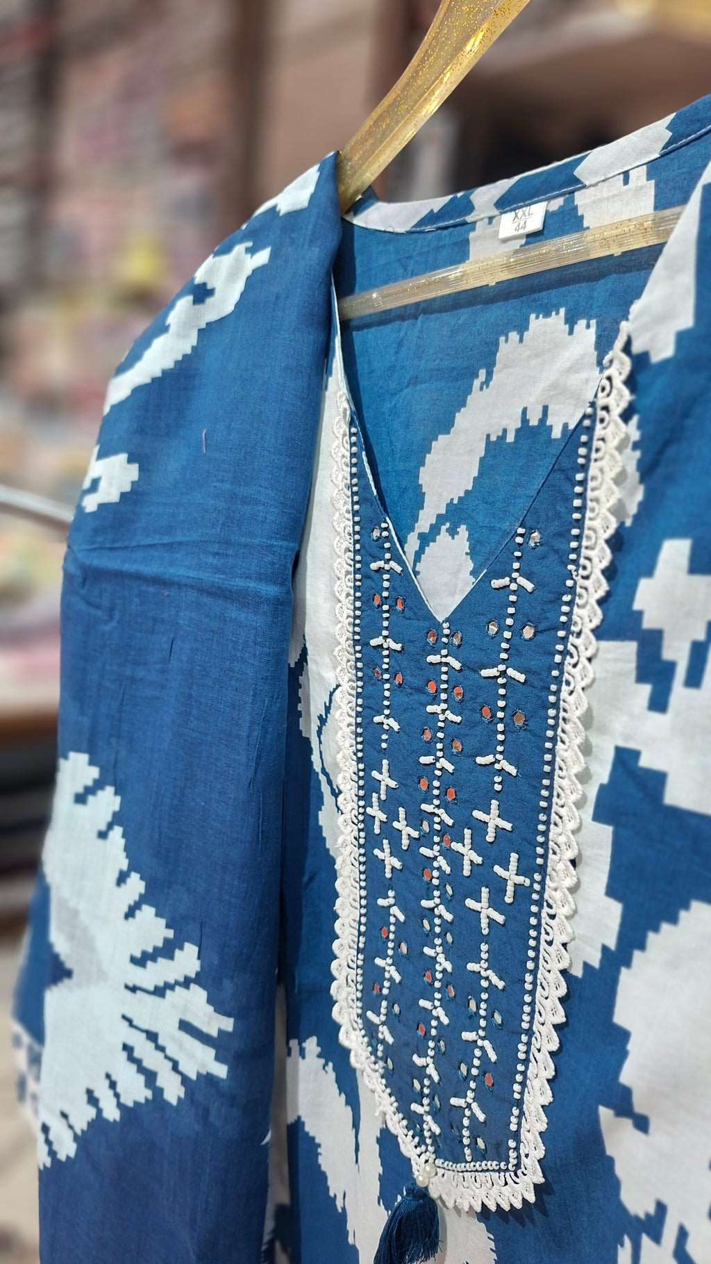 Premium Quality Ready made cotton Blend suit in Blue and white colour