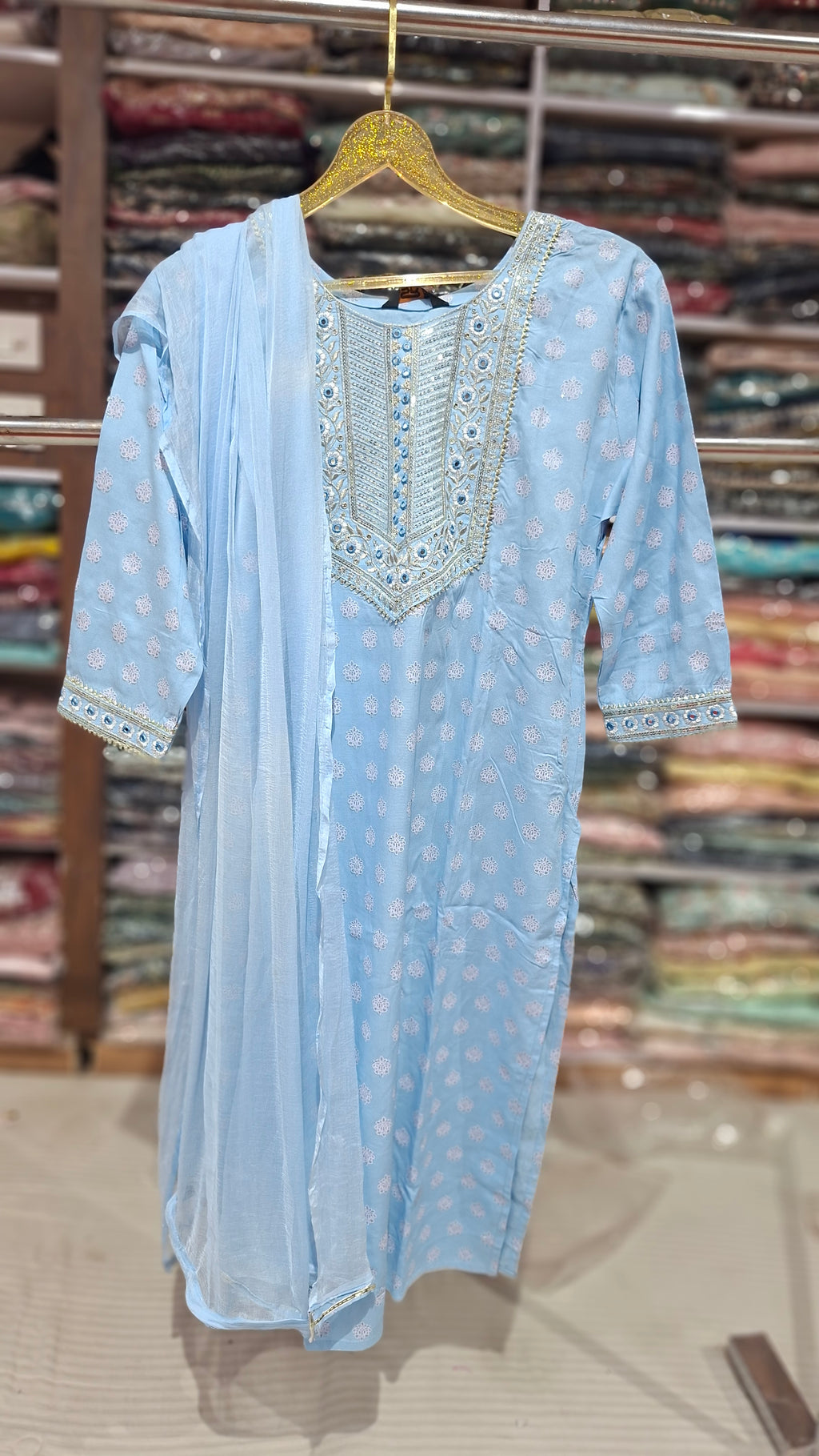 Premium Quality Ready made cotton Blend suit in Sky blue colour