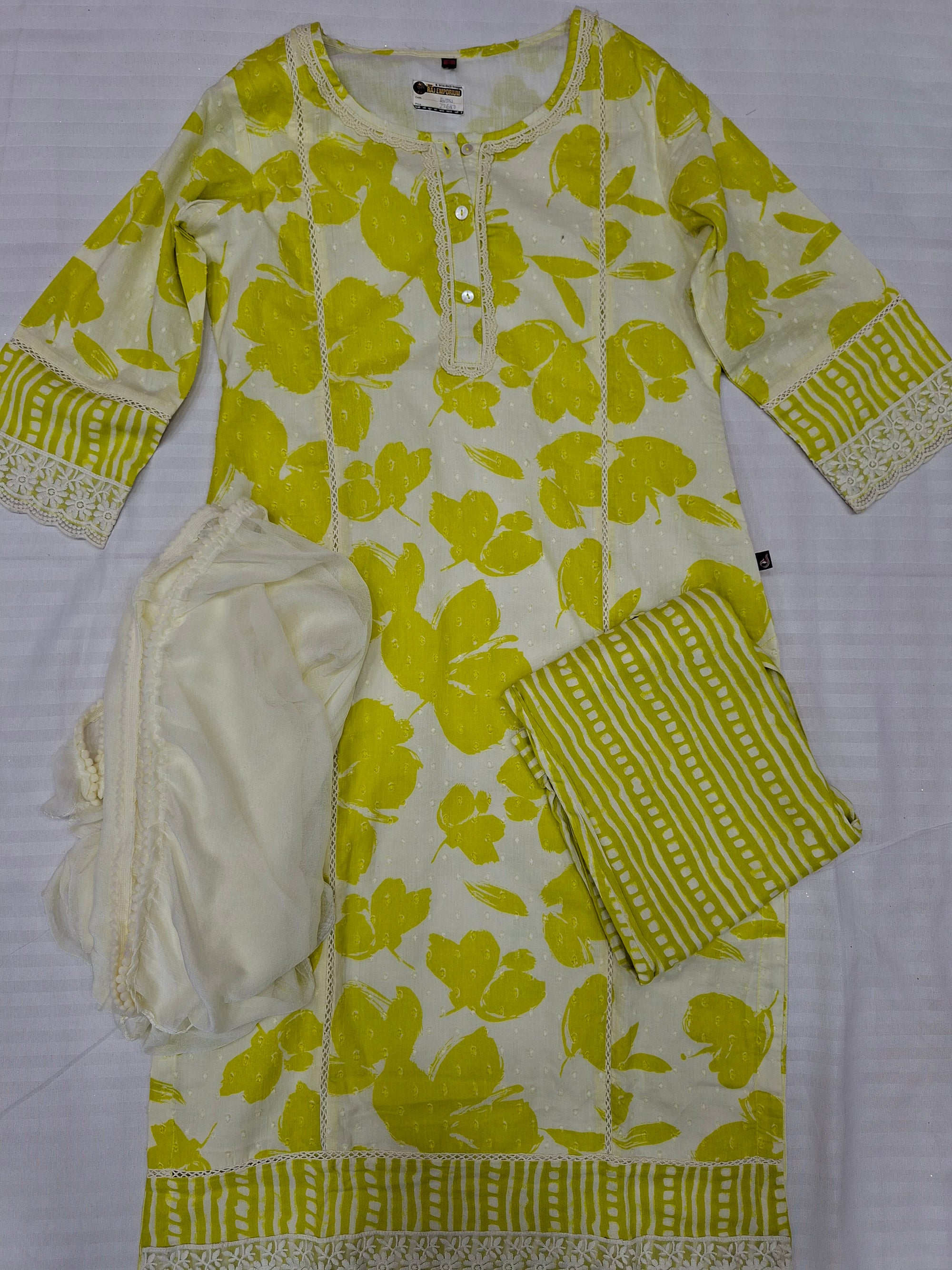 Ready made hand print Premium Quality suits in Lime color prints