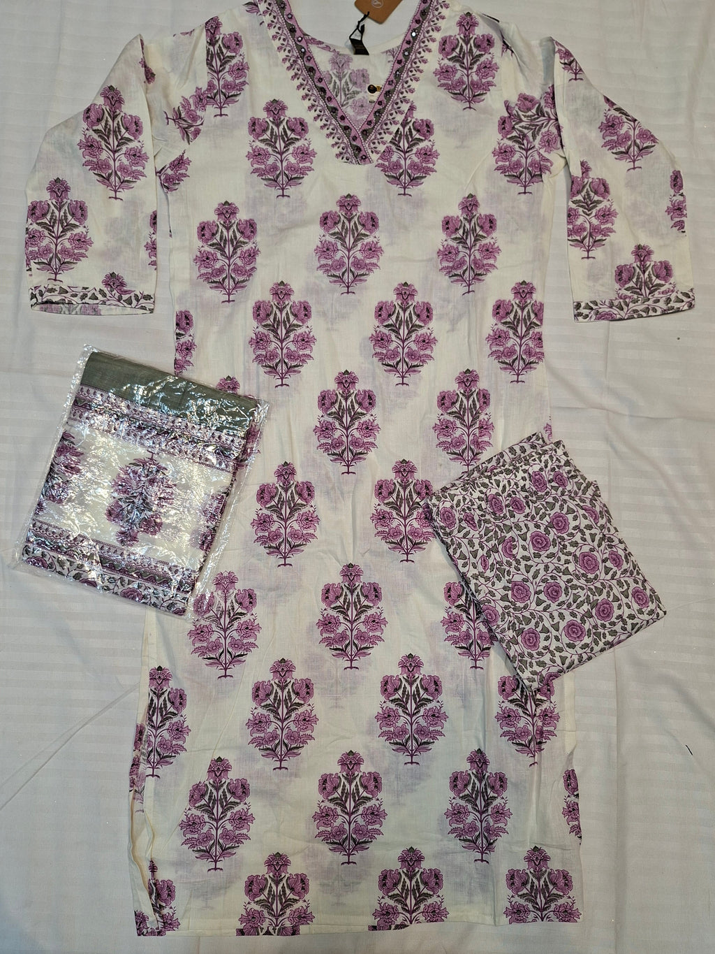Ready made hand print Premium Quality suits in sand colour