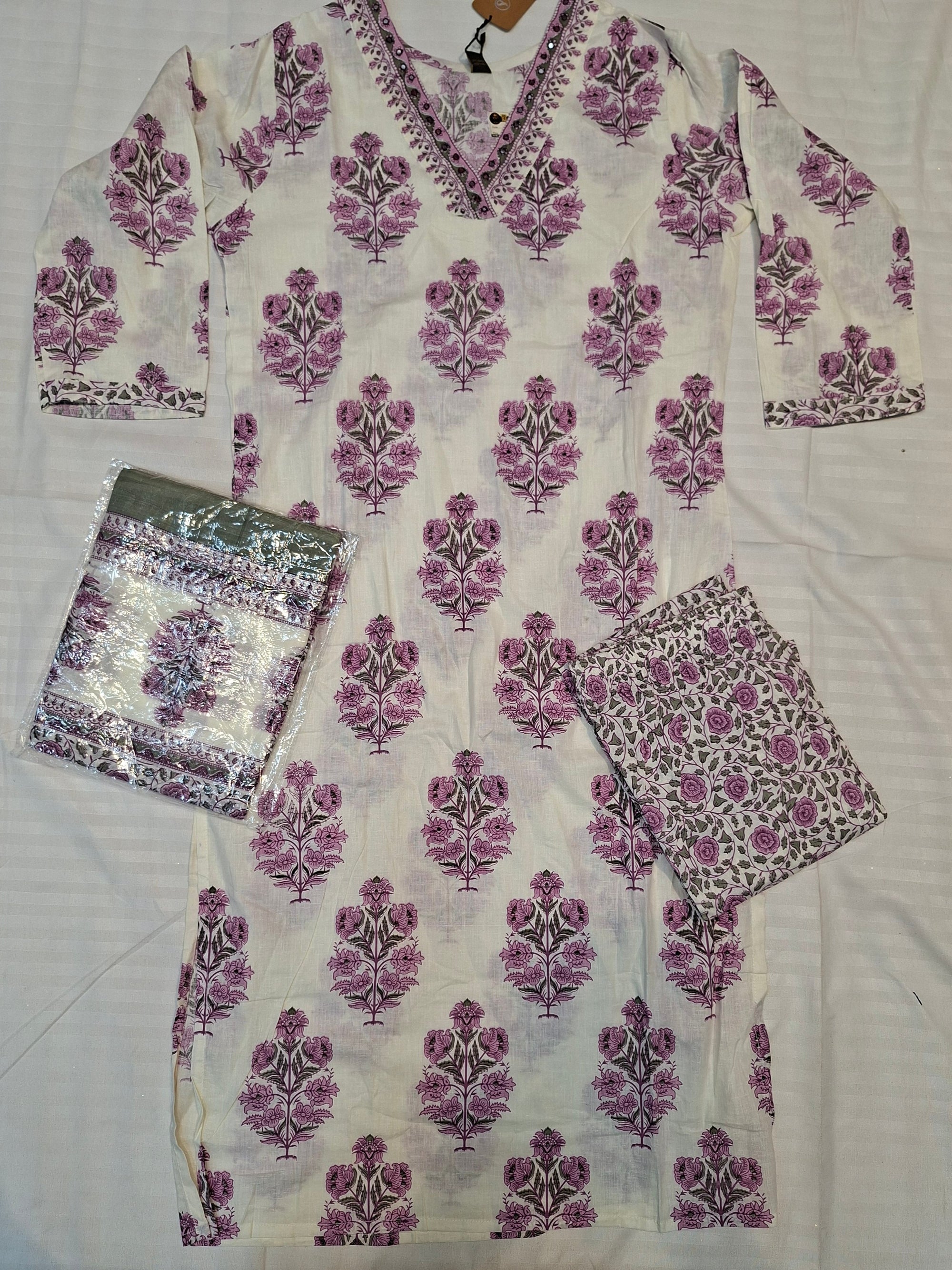 Ready made hand print Premium Quality suits in sand colour
