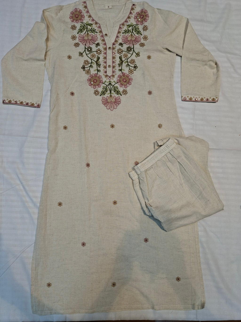 Ready made hand print Premium Quality suits in sand color