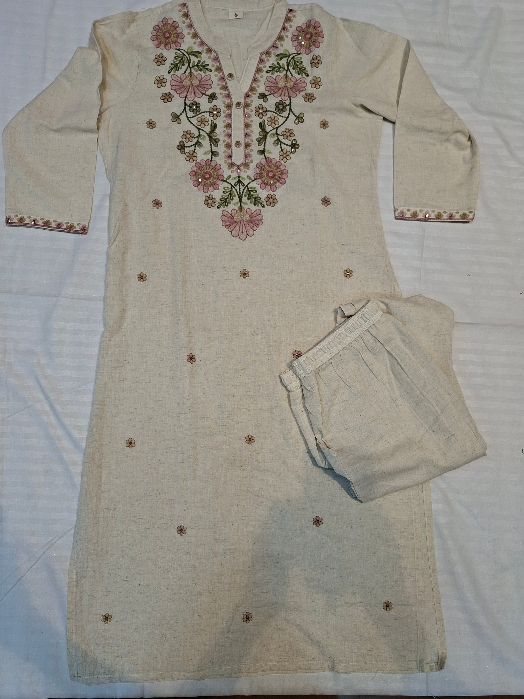 Ready made hand print Premium Quality suits in sand color